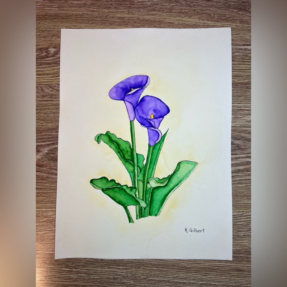 Original Watercolor Painting – Purple Calla Lilies (9x12)